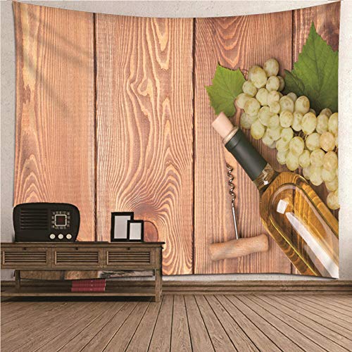 Tapiz de pared KnSam con patrón de vino y uvas, acabado texturizado lavable en color marrón