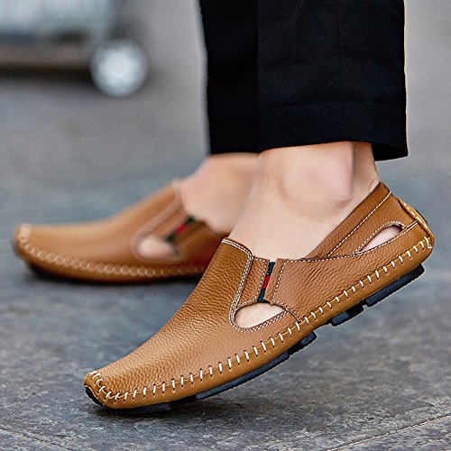 Image of Men's Driving Shoes Leather Slipper Casual Slip on Loafers | Top Grain Leather Upper, Moccasin Toe, Slip-on, Traction Rubber Outsole, Mens Dress Shoes, Mens Casual Loafers