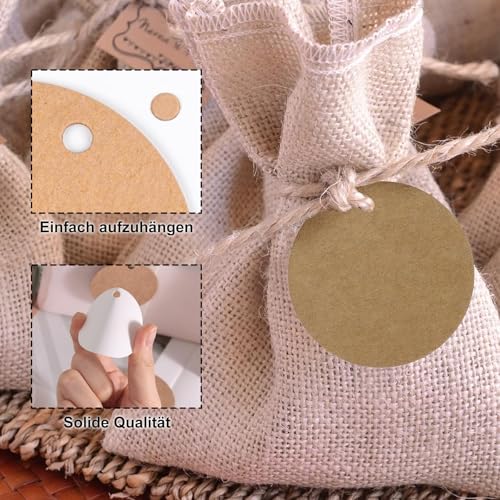 200 Stück Geschenkanhänger Kraftpapier, Braun und Weiß Handmade Anhänger Papier, Kärtchen zum Beschriften, Geschenkanhänger, Etiketten zum anhängen, für Verpacken, Partys, Wahletiketten