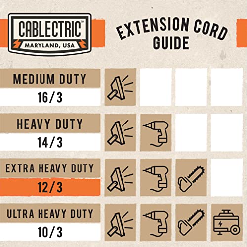 Cablectric 50 Ft Heavy Duty Extension Cord With 3 Prong, 12 Gauge Extension Cord For Outdoor 50Ft, Lighted Plug, Orange Weatherproof Outdoor Extension Cord 12/3 Sjtw Great For Major Appliances #TOP6