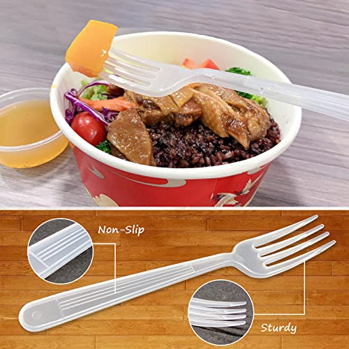 100 Pack Clear White Kidsme Plastic Forks - 7.2 Inch Elegant Bulk Disposable Silverware Medium Weight Cutlery Utensils Set For Party, Meal, Fast Foods Stores, Home & Business #TOP3