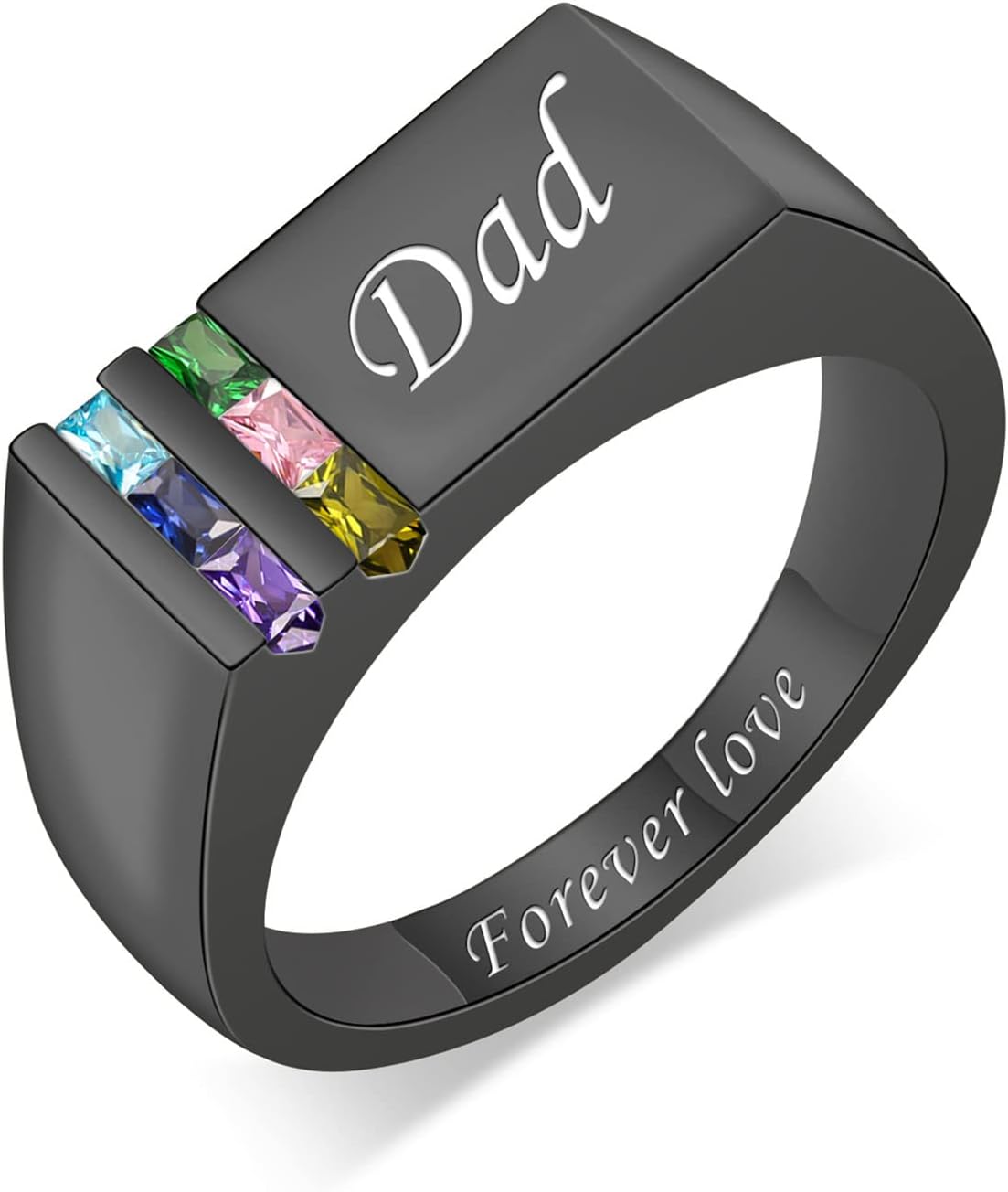 MissNaNa Mens Custom Rings Personalized Father Ring with Simulated Birthstones DAD Birthstones Ring for Men Birthday Christmas Father's Day Gifts for Men