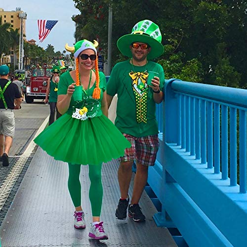 Lady Up 4 Pcs St Patrick\'s Day Costume Accessories Set, Irish Shamrock Party Costume with Gloves & Stockings & Hair Clasp & Skirt Set Green