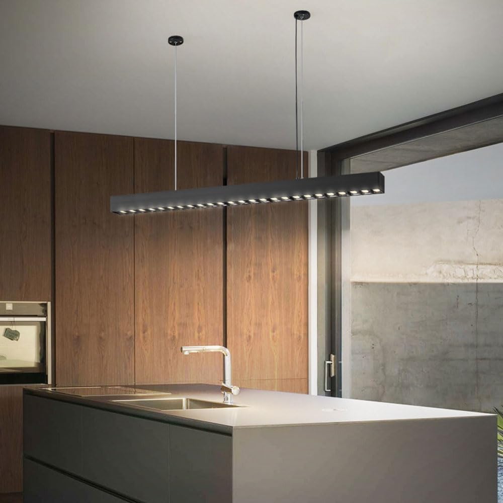 Grille Linear Pendant Light 4000K LED Hanging Light Fixture Adjustable Height Chandelier for Kitchen Island Dinning Room Living Room Office Matte