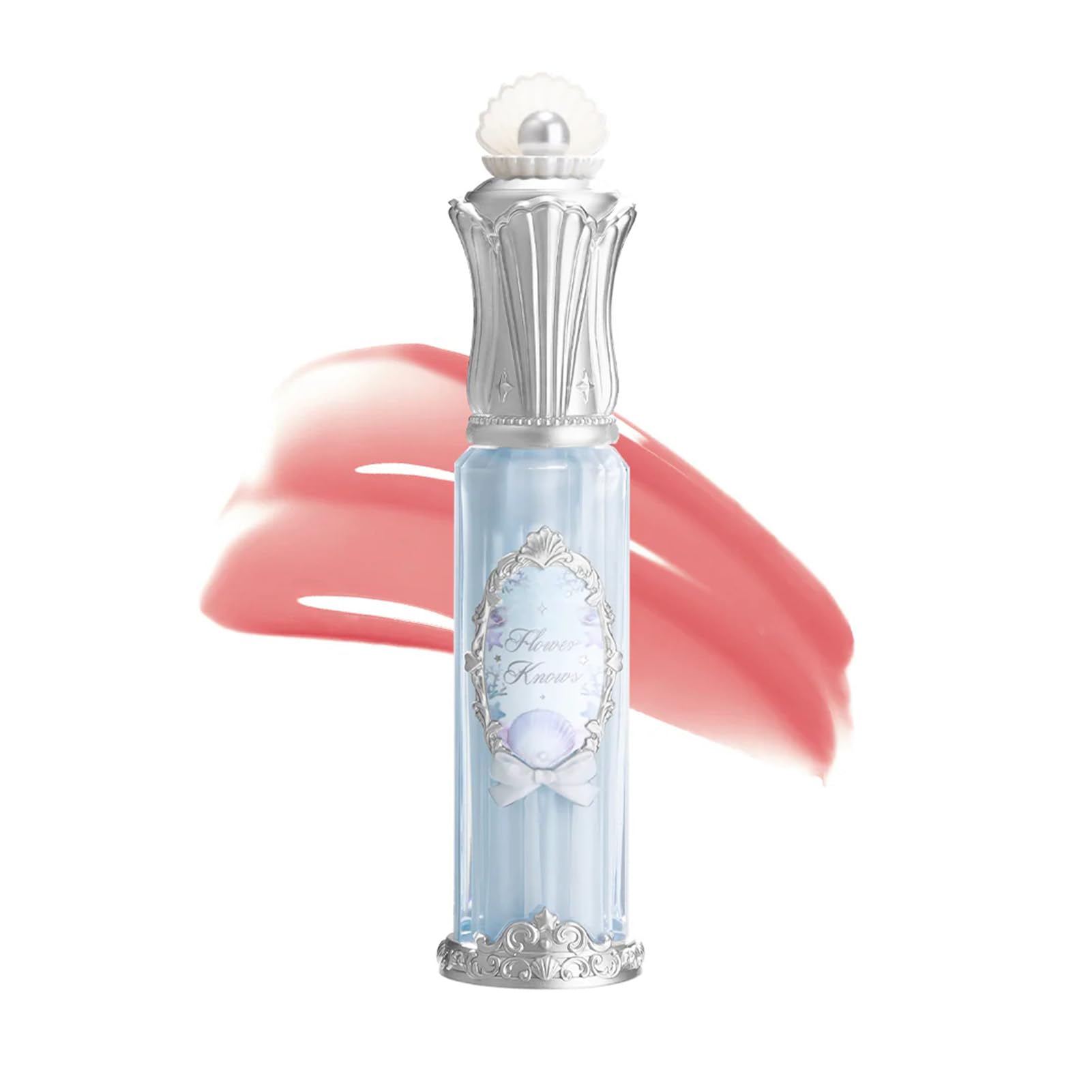 Flower Knows Shells Jewel Nourishing Lip Glaze Hydrating Strawberry Pink Lip Gloss with Hyaluronic Moisturizing Plumping Oil Non-Sticky