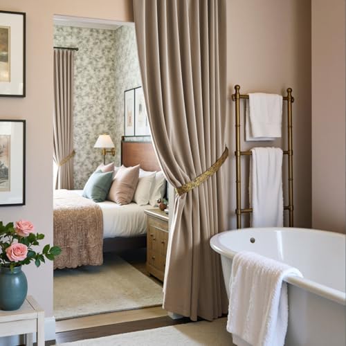Lazzzy Light Taupe Velvet Curtains Warm Rod Pocket 52×96 Inch 2 Panels by Lazzzy - Image 7