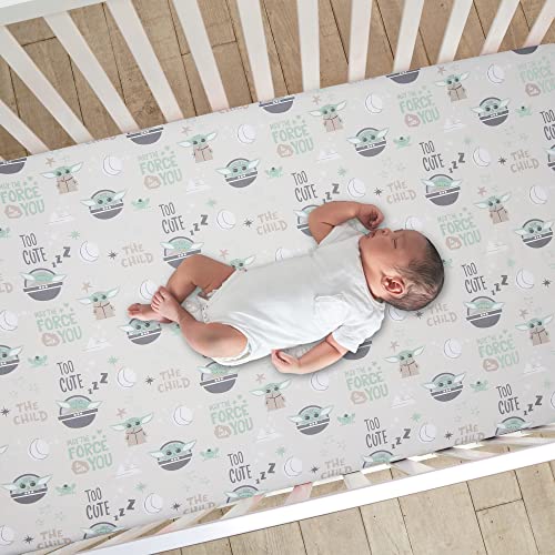 Image of Lambs & Ivy Star Wars Cozy Friends Baby Yoda /Grogu Fitted Crib Sheet