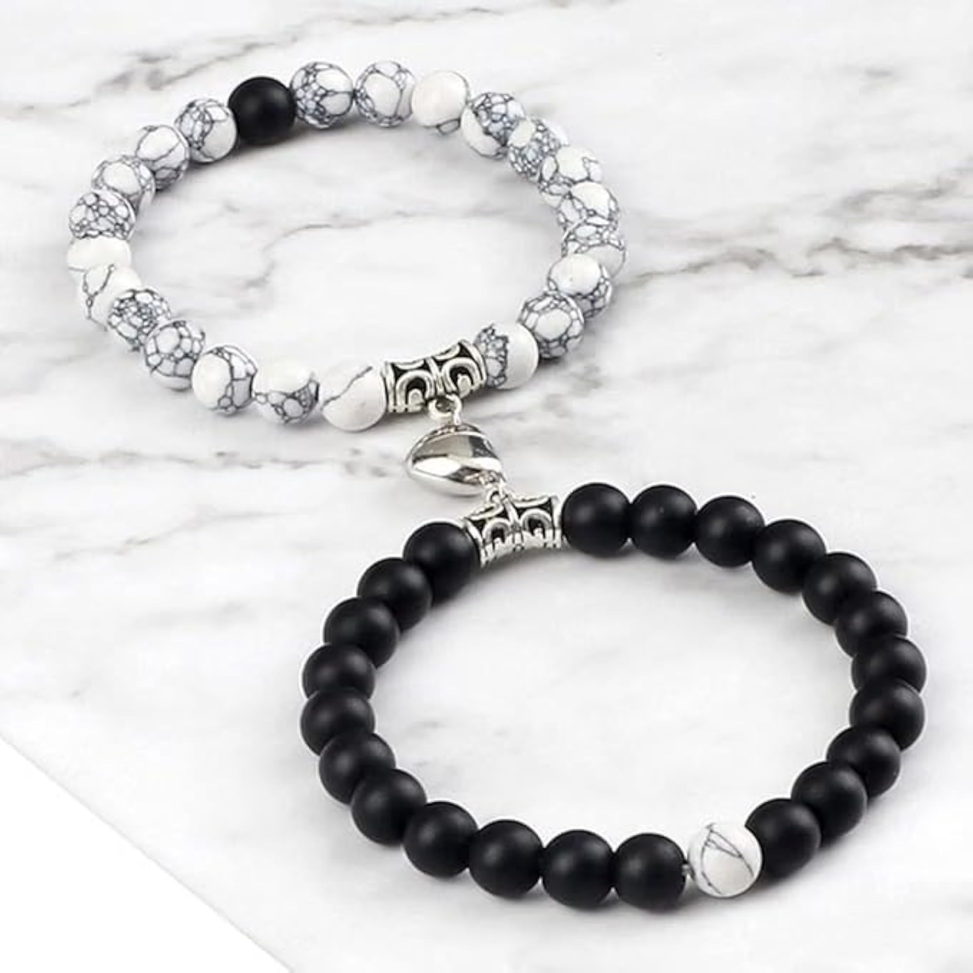 Couple Magnetic Heart Beaded Bracelet Set, Gift for Him & Her