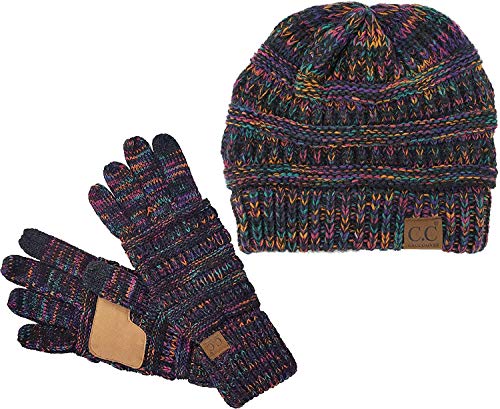 Image of Funky Junque Women's Beanie & Touchscreen Gloves Set - Soft 100% Acrylic Knit Winter Hat and Gloves, Cozy Cold Weather Gift