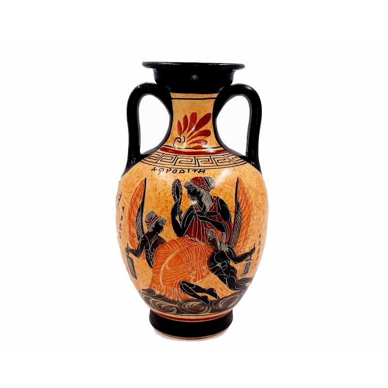 Greek Ceramic Pottery Vase,Amphora 22cm,Goddess Aphrodite with Eros