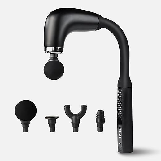 Massageador Elétrico Profissional Curvo, 4 Cabeças de Massagem, Bateria Recarregável USB, 9 Níveis de Intensidade, Design Ergonômico para Costas, Pescoço e Ombros, Preto