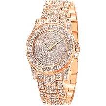 ManChDa Silver Watch for Women Interior Full Diamond Bling Rhinestone Iced Out Quartz Crystal Stainless Steel Ladies Wrist Watch