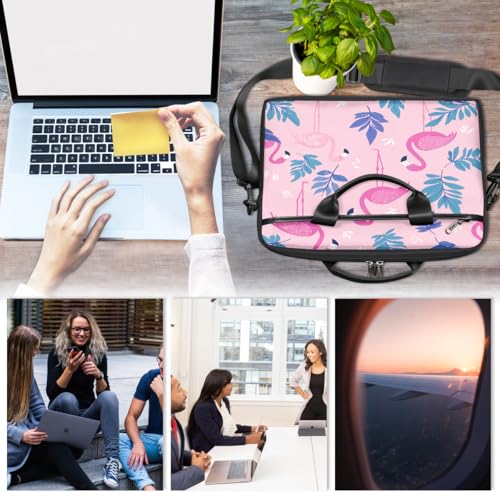 Bolso para laptop patrón de hoja de palma Flamingo 15 pulgadas miniatura 6
