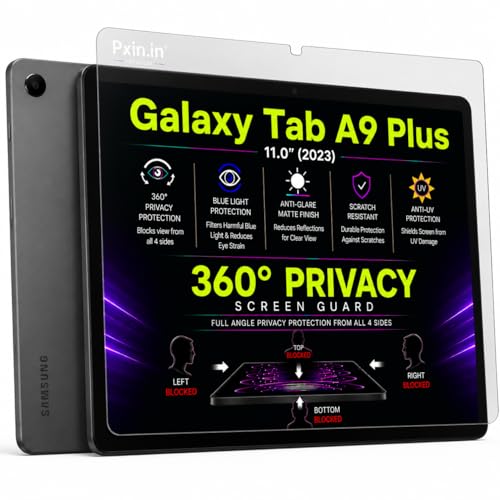 Image of Pxin 360 Pro Privacy Screen guard compatible with Samsung Galaxy Tab A9 Plus | Anti Glare | Anti UV | Anti Blue | Anti Reflection | Privacy Filter | Unbreakable Build