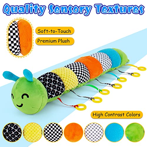 Baby Toys 6 To 12 Months,Montessori Toys For Babies 6-12 Months,Pull String Sensory Toys For 1 Year Old Boys Girls,Plush Caterpillar Learning Activity Toys Gifts With Rattle Crinkle Squeaker Textures #TOP2