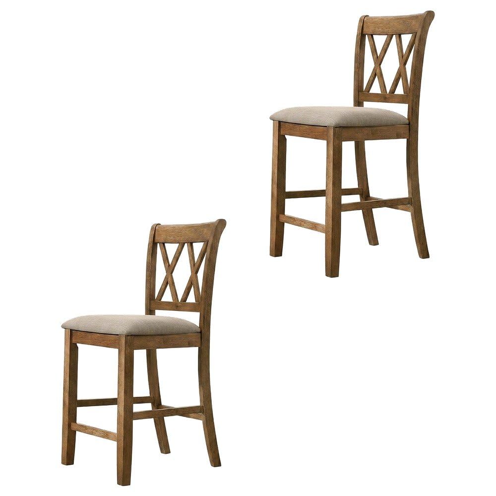 Fabric-Upholstered Counter Height Dining Chairs Set of by Furnifact – Wood, Brown, Pack of 2