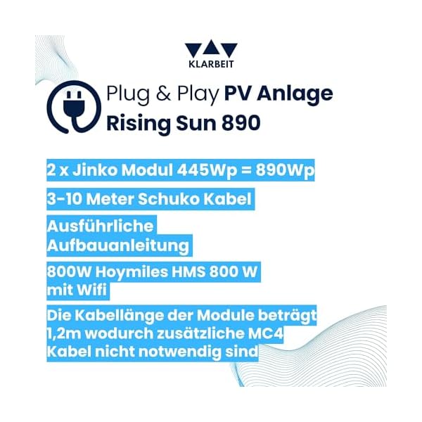 Balkon Solaranlage 800w komplett - Balkonkraftwerk Set mit 2x Solarpanel 445w Black Frame I Hoymiles HMS-800w-2tI 3m Schuko I Balkonkraftwerk 800 Watt I Photovoltaik Komplettanlage – Bild 4