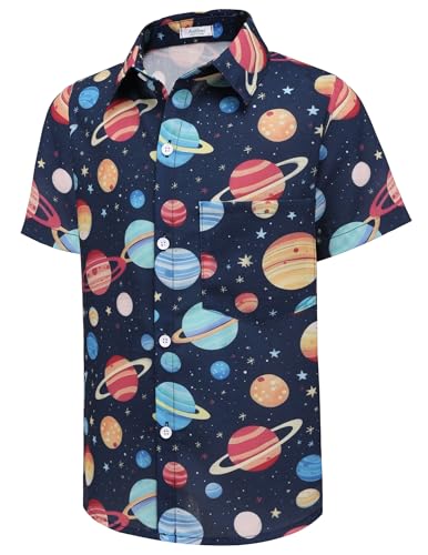 Arshiner Boy's Hawaiian Shirt Summer Tropical Button Down Shirt Short Sleeve Beach Shirt for Kids 100% Cotton Size 4-14 Years2