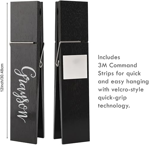 Miniatura 2 de Ganchos grandes de madera personalizados con nombre grabado personalizado de 12 pulgadas, clips para la ropa, toallero, decoración de pared de baño