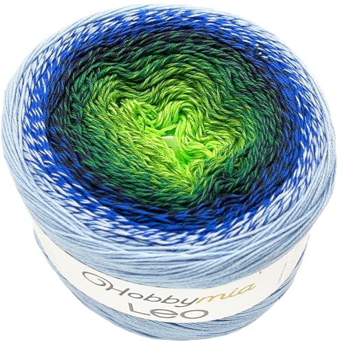 HobbyMia Leo Multicolor Gradient Ombre Cake Yarn - Self Striping Fingering Sock Yarn for Knitting & Crochet - 250g / 1094yds (Light Blue, Navy Blue, Green, 1 Cake Yarn)