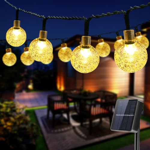 VIFLYKOO Stringa di luci a energia solare per esterni, con sfere di cristallo, 7 m, 50 LED, 8 modalità, impermeabilità IP65, per giardino, terrazza, alberi, cortile, decorazione per feste in casa