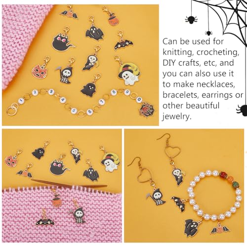 BENECREAT 11Pcs Halloween Theme Stitch Marker Charms, Golden Alloy Enamel Charm Locking Stitch Markers - Image 4