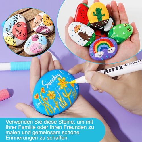 Lunyloer 18 Stück Flache Steine zum Bemalen, 5-8 cm Gemalter Kieselsteine, Glatte Kieselsteine Zum Bemalen, Naturstein Kies Dekosteine Strand Kiesel Garten Kieselsteine für Bunte Malerei Dekoration