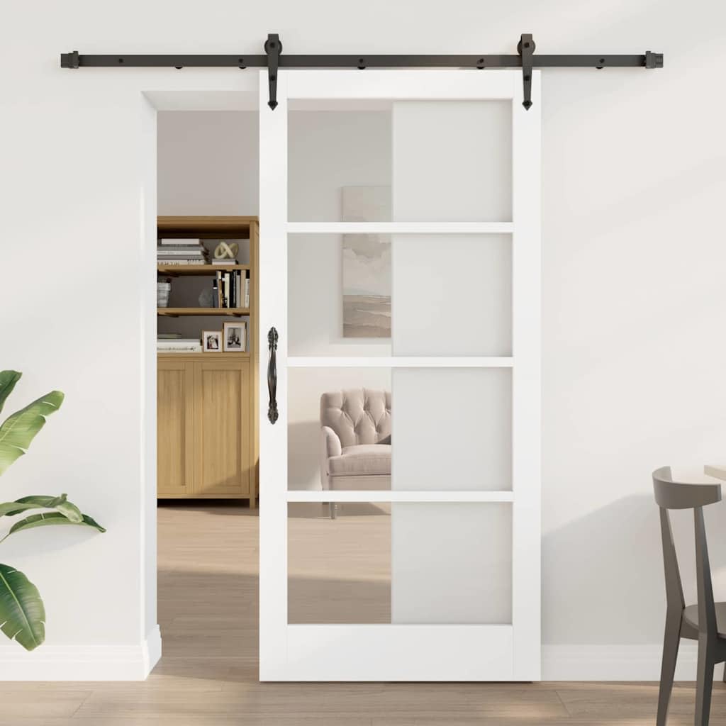 Mangloder - Porta scorrevole bianca e nera, 93 x 202 cm, in legno massello di pino e vetro, per interni, scorrevole, salvaspazio, design moderno, durevole, per soggiorno, camera da letto, cucina