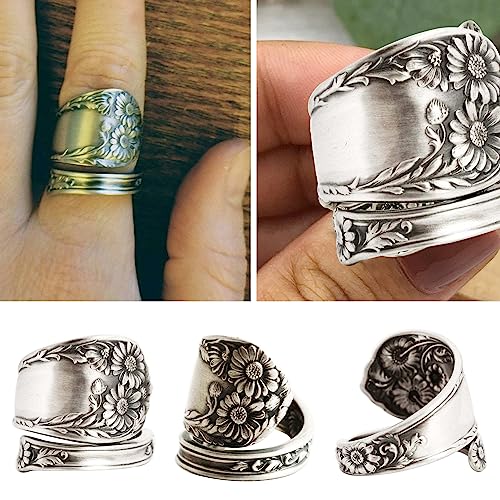 Bluelans 925 Sterling-Silver Oxidized Spoon Ring Adjustable Ring Jewelry Gifts for Women Teen Girls, Open Ring Mothers Day Birthday Gifts for Daughters Mom Sister Wife Friends Grandma Antique Silver3