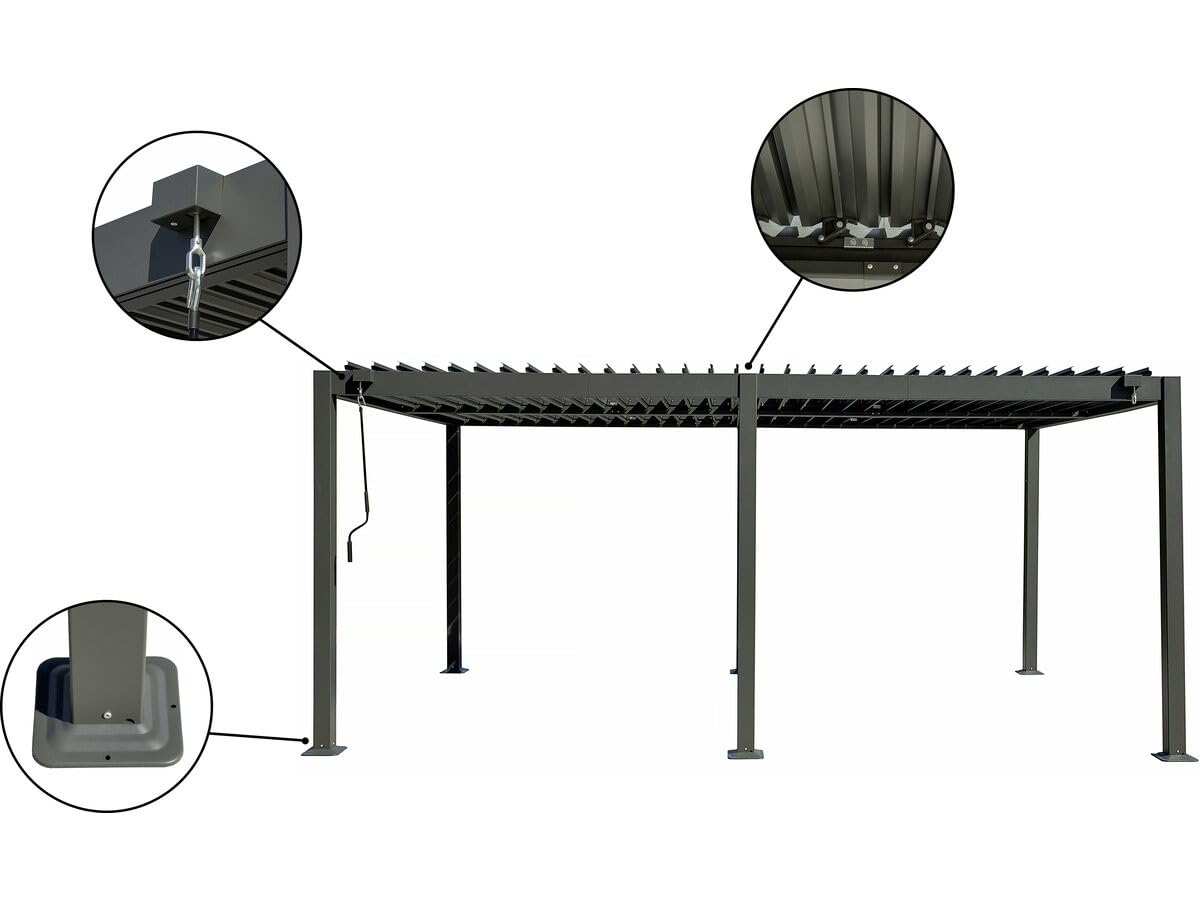 Pergola bioclimatica autoportante Kensington in alluminio - 3 x 5 m - Grigio