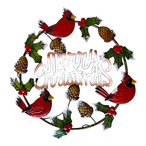 Merry Christmas Cardinal Wreath Ornament Metal Rustic Wall Front Door
