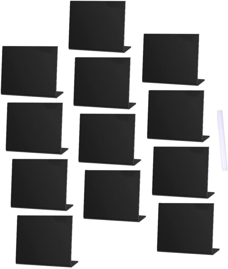 Healifty Acrylic Mini Blackboard 12pcs with Marker, Erasable Chalkboard Memo Board for Home and Wedding Party Decoration, Desktop Counter Display Sign in Black