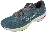 Mizuno Men's Wave Rider 25 Running Shoe, Smokeblue Wht Neolime, 11