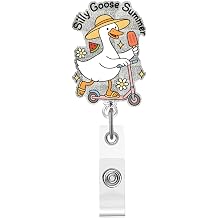 Silly Goose Funny Badge Reel Retractable ID Card Badge Holder with Clip Summer Cute Goose Acrylic Nurse Badge Holder for Office Nurse Nursing Medical Worker Student Accessories Gifts