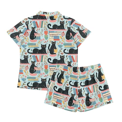 Image of Renewold Women's Short Sleeve Pajama Set Button Down Sleepwear with Notch Collar Soft Lounge Top and Shorts with Pockets
