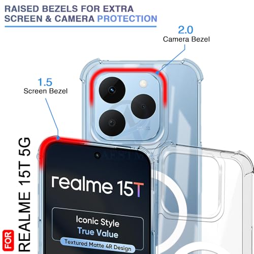 Image of AESTMO Clear Back Cover for Realme 15T 5G / Realme Narzo 90 5G | 360 Protection | Transparent Back Cover (PC + TPU, Compatible with MagSafe Accessories, Transparent Bumper)