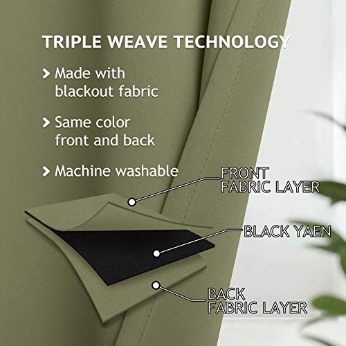 Image of COSVIYA Grommet Blackout Room Darkening Sage Curtains 72 inch Length | Thick Polyester Light Blocking Insulated Thermal Window Curtain Drapes for Bedroom /Living Room,52x72 inches,2 Panels