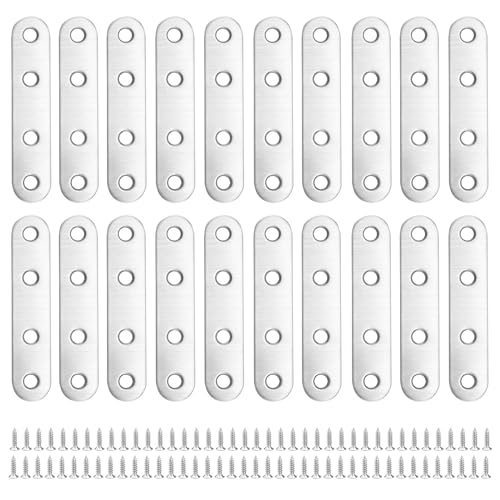 Dritta Staffa Di Fissaggio,Staffa Angolare Piatte,20 Pezzi Piastre Di Giunzione per Riparazione,Con Viti,Piastre Di Collegamento,Piastre Staffa Piatta Forata,Per La Fissazione Mobili,Tavoli,Sedie