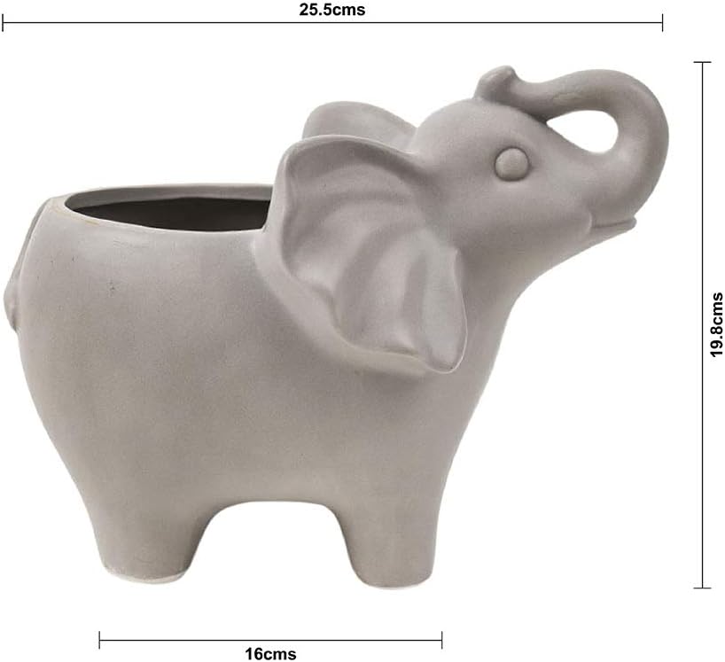 Chumbak Handcrafted Elephant Planter - Grey - Plant Pots, Pot Stand, Indoor & Outdoor Plant, Decorative Home Décor, Pot for Succulents, Small Plants, Modern Garden, Ceramic Planter, 10.0"x6.3"x7.8"