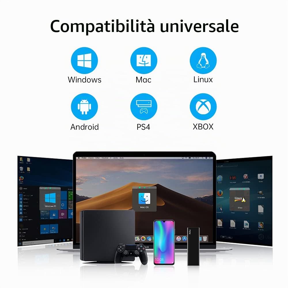 Netac SSD portatile 500GB, disco esterno a stato solido per Mac, Laptop, Desktop