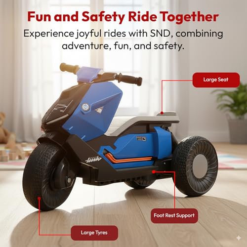 Image of StarAndDaisy Electric Ride-On Bike for Kids, Toddlers & Baby - 3 Wheel Rechargeable 6V EV Motorcycle with Music,LED Lights, USB, Foot Acceleration & Comfortable Seat - Blue