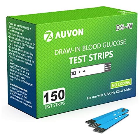 AUVON DS-W Draw-in Blood Glucose Test Strips for use with AUVON DS-W Diabetes Sugar Testing Meter (No Coding Required, 150 Count) Cover