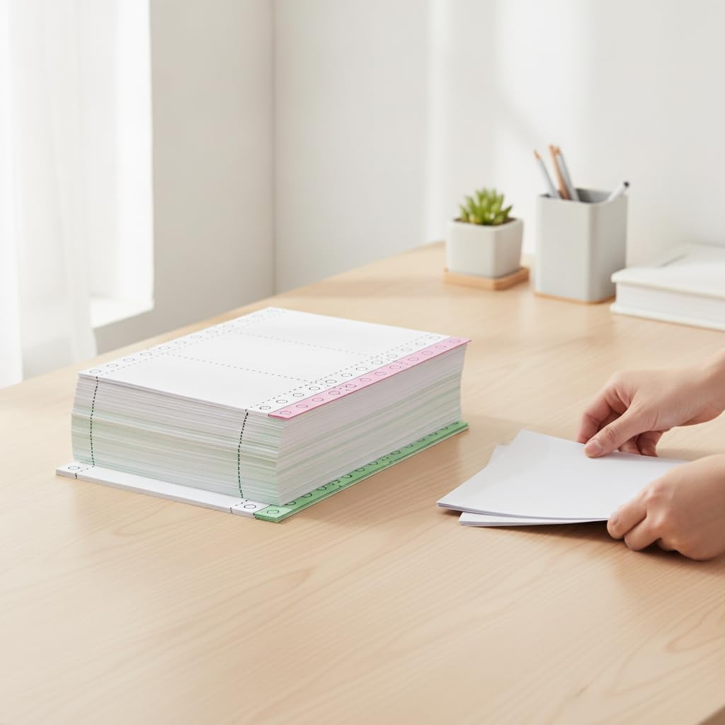 Durchschreibepapier Endlos für Nadeldrucker, Mehrlagiges Computerpapier, für Formulare, Grün, 2-fach, 3-geteilt