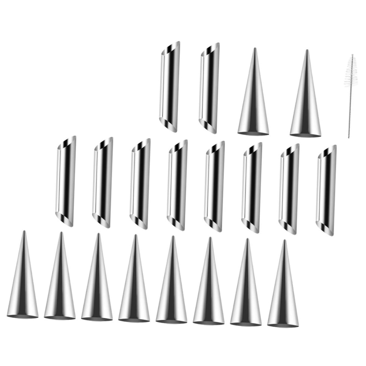 BRIGHTFUFU 1set Stainless Steel Croissant Cream Horn Tubes Brush Cone-shaped Baking Molds Reusable and Easy Savory Appetizers and Desserts