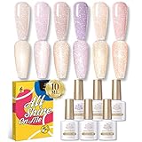 BORN PRETTY UV Nagellack Glitzer Natur Rosa, Shellac Rose Natur Gel Nagellack Rosa Farbe Reflektierender Glitter Gel Nagellack UV LED Nagellack UV Gel Gel Lack 6 Flaschen Set