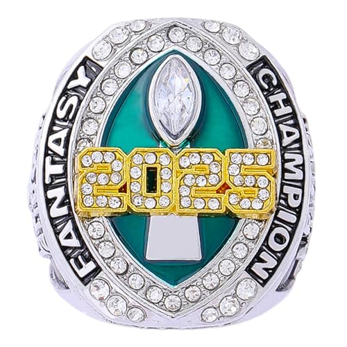 Image of 2025 Fantasy Football Championship Ring | Heavy FFL Champion Trophy Ring | Gold Silver Tone Plated Award Trophy for Fantasy Football League Winner
