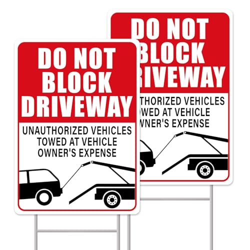 GXGGUS Do Not Block Driveway Sign Do Not Block Driveway Signs With Stakes No Parking Signs - 2-Pack 14x10 Double-Sided H-Metal Stakes Corrugated Plastic Address Signs For Driveway