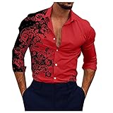 Generisch Shirt Herren Sommer, Hemd Langarm Button Down Shirts Hemden Casual Sommer Standhemd Longsleeve Outfit Arbeits Männer Freizeithemd Kariert Regular Fit Herrenmode (3XL, Red)