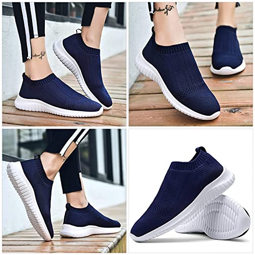 Tiosebon Women's Walking Sock Shoes Elastic Knit Lightweight Slip On Breathable Yoga Sneakers 5 Us Navy #TOP6