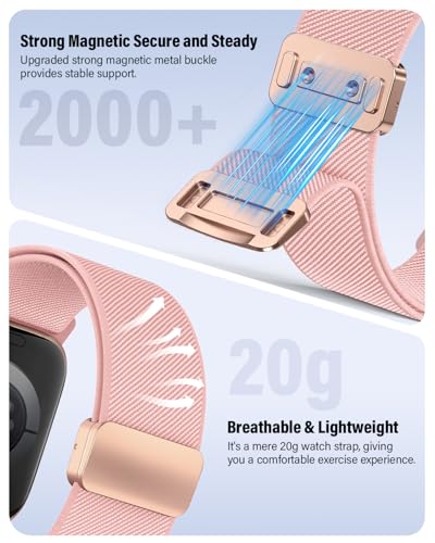 Image of Stretchy Band Compatible with Apple Watch Bands 40mm 38mm 41mm 42mm 44mm 45mm 46mm 49mm Women Men,Strong Magnetic Clasp Elastic Sport Strap for iWatch Series 11 10 9 8 7 6 5 4 3 2 1 Ultra SE /Pink